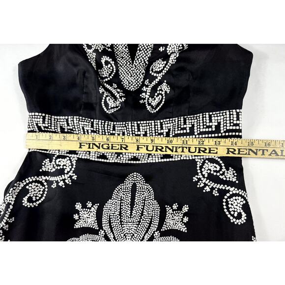 White House Black Market black and white 100% silk embellished dress. size 4 - Picture 10 of 11